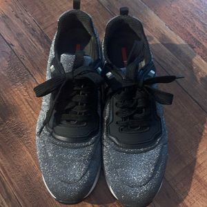 Women’s Designer Prada Silver Glitter Accent Sneakers
